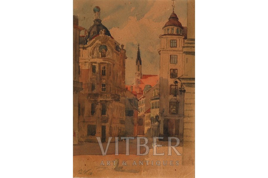Volfeils Ervins Reinholds Adalberts (1900-1991), Vecrīga, 1928 g., papīrs, akvarelis, 25.5 x 17.5 cm
